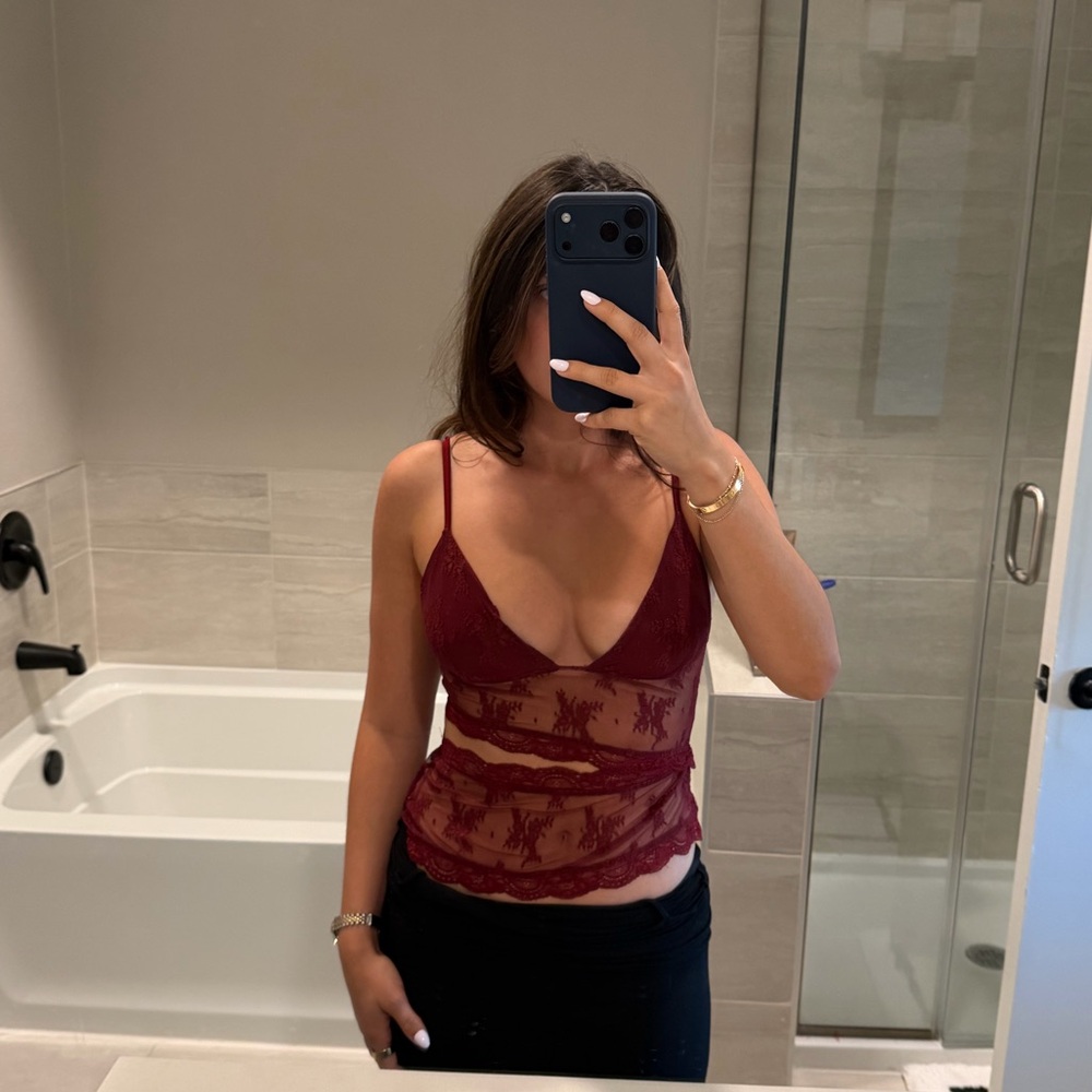 White Fox Burgundy Lace Top